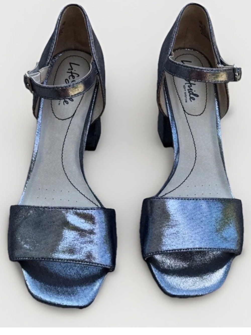 (10M) LifeStride Bombshell Women's Ankle Strap Heels Shimmering Silver